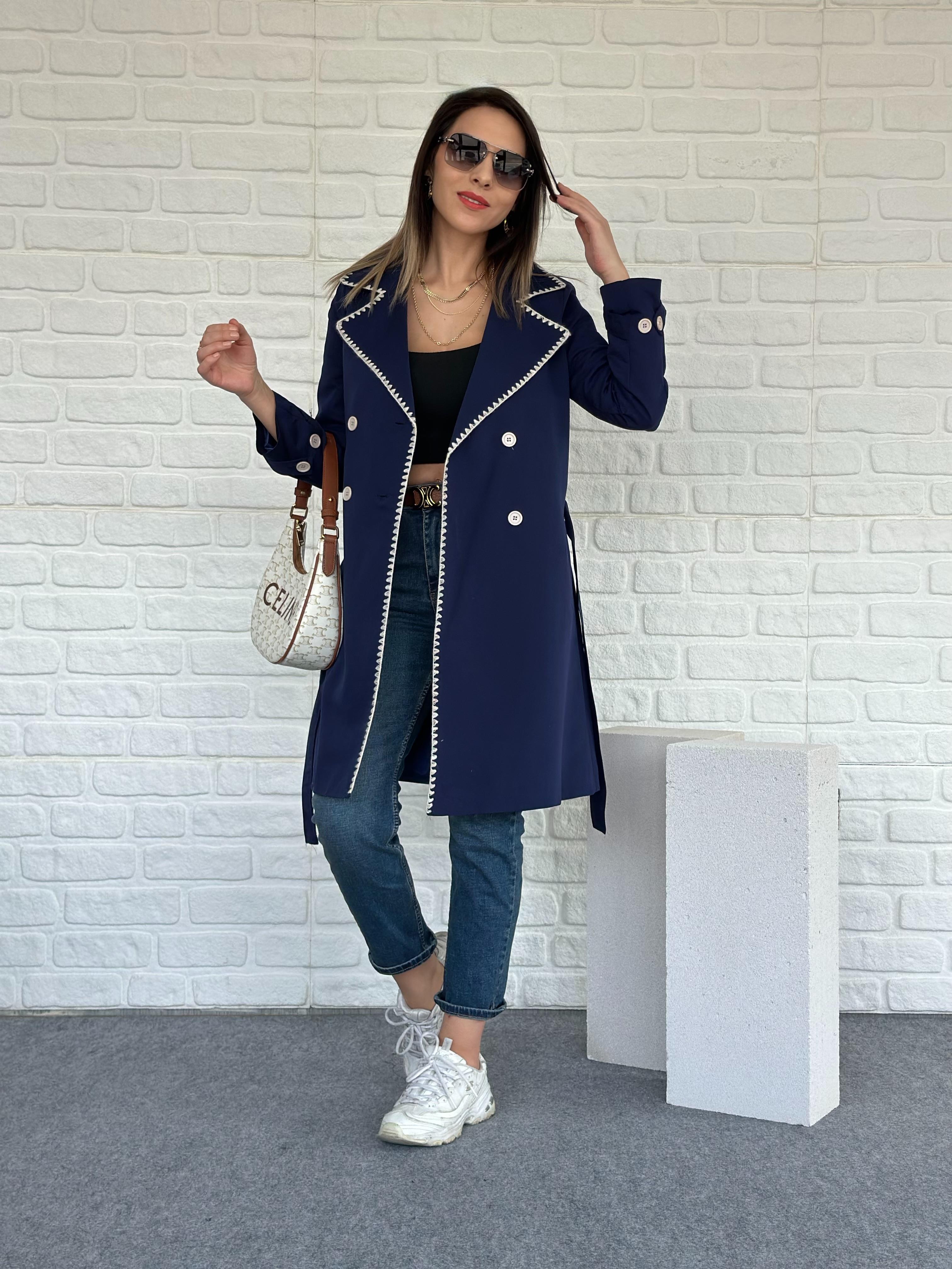 Dikişli Trench Coat Laci