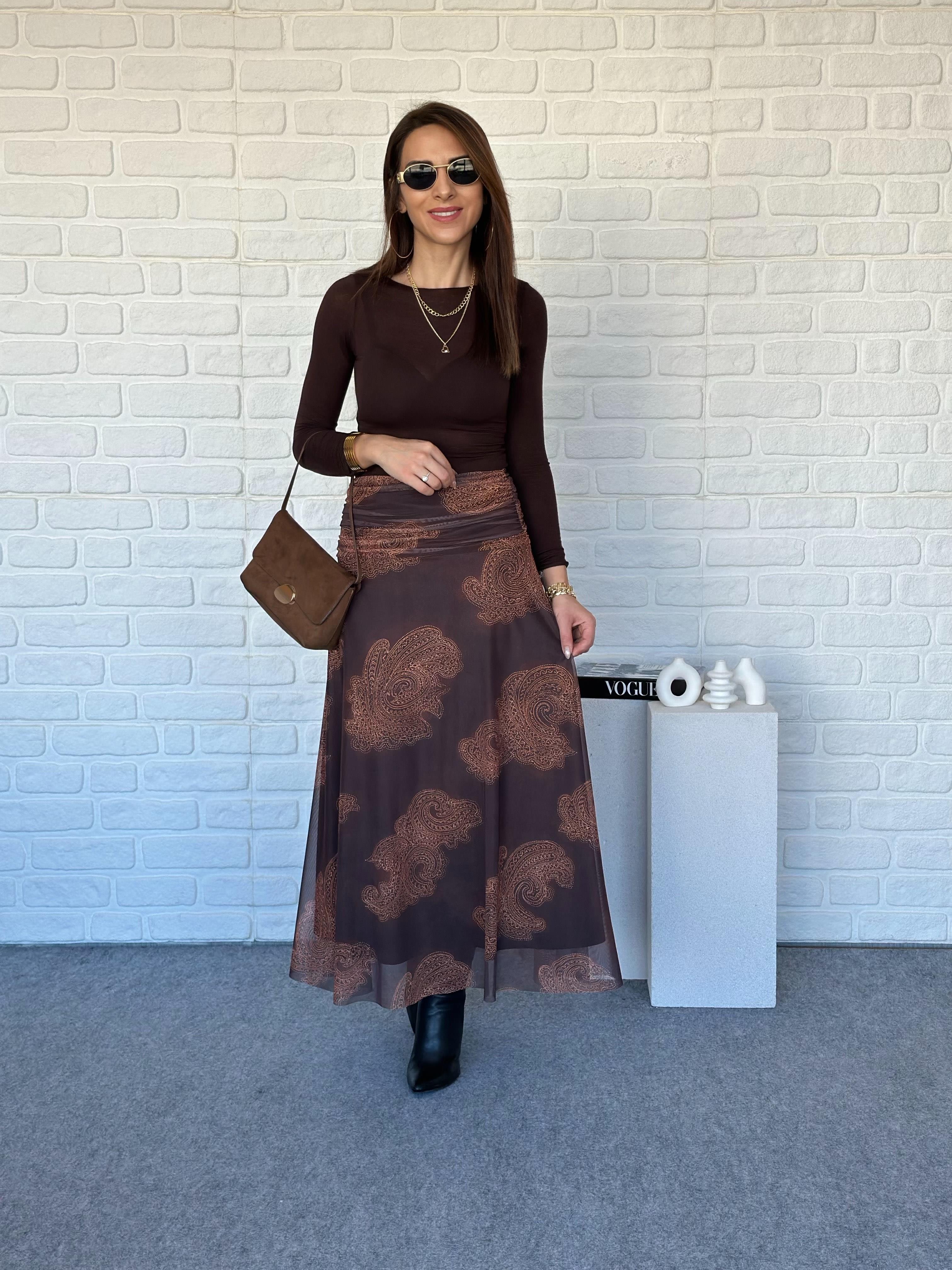 Drapeli Tül Şal Desen Etek