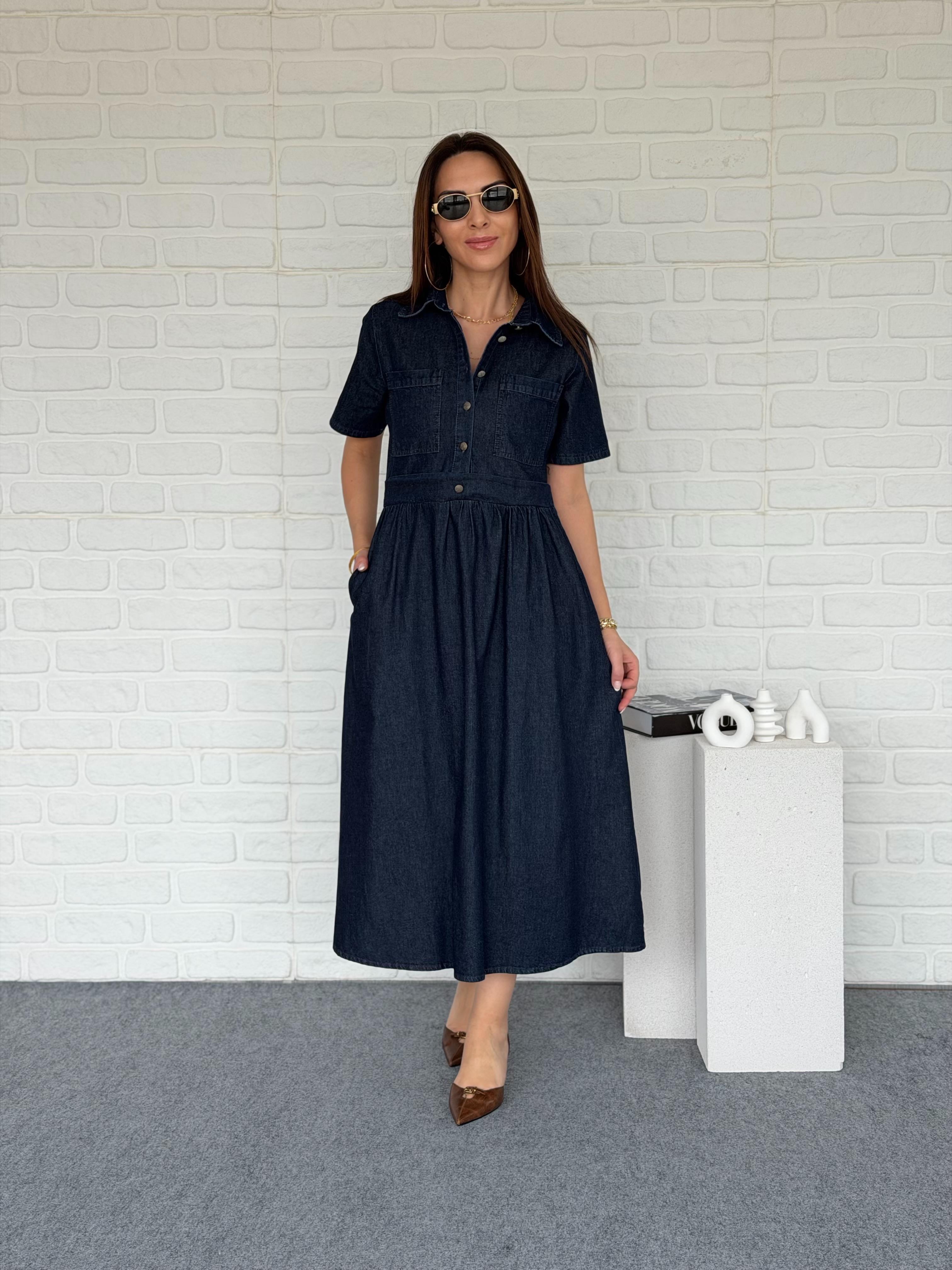 Düğmeli Kot Elbise Laci