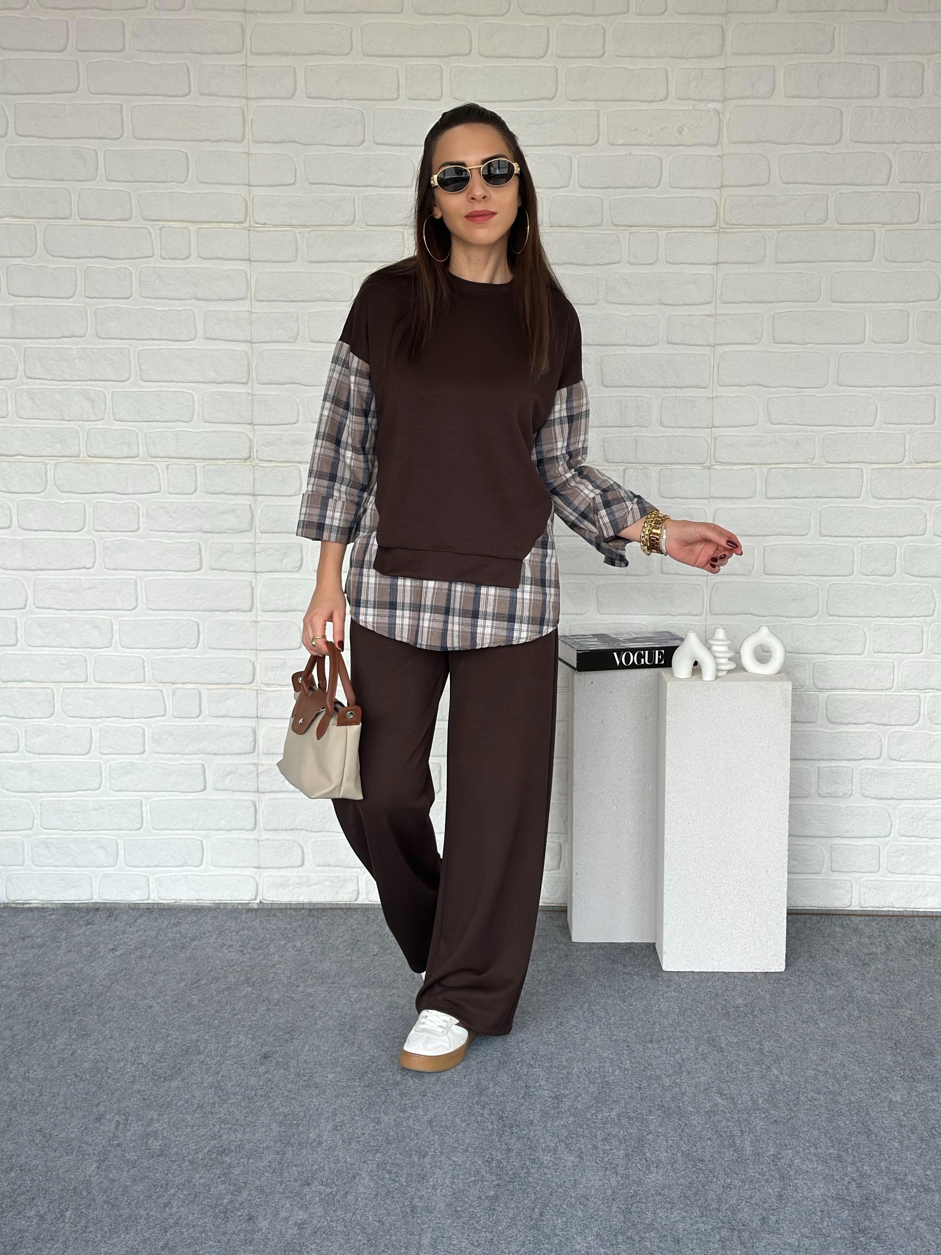 Ekose Modal Takım Kahve