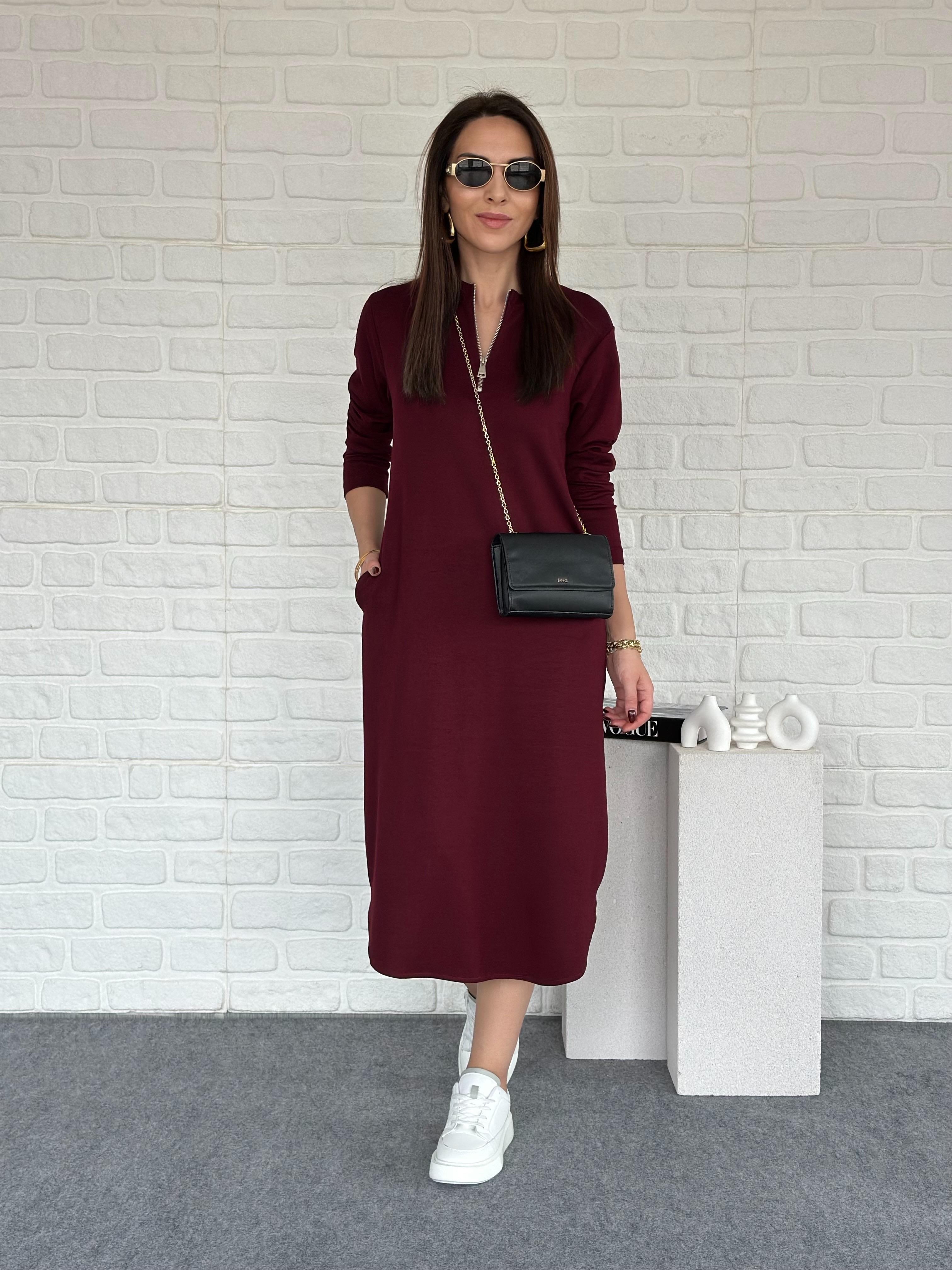 Fermuarlı Modal Elbise Bordo