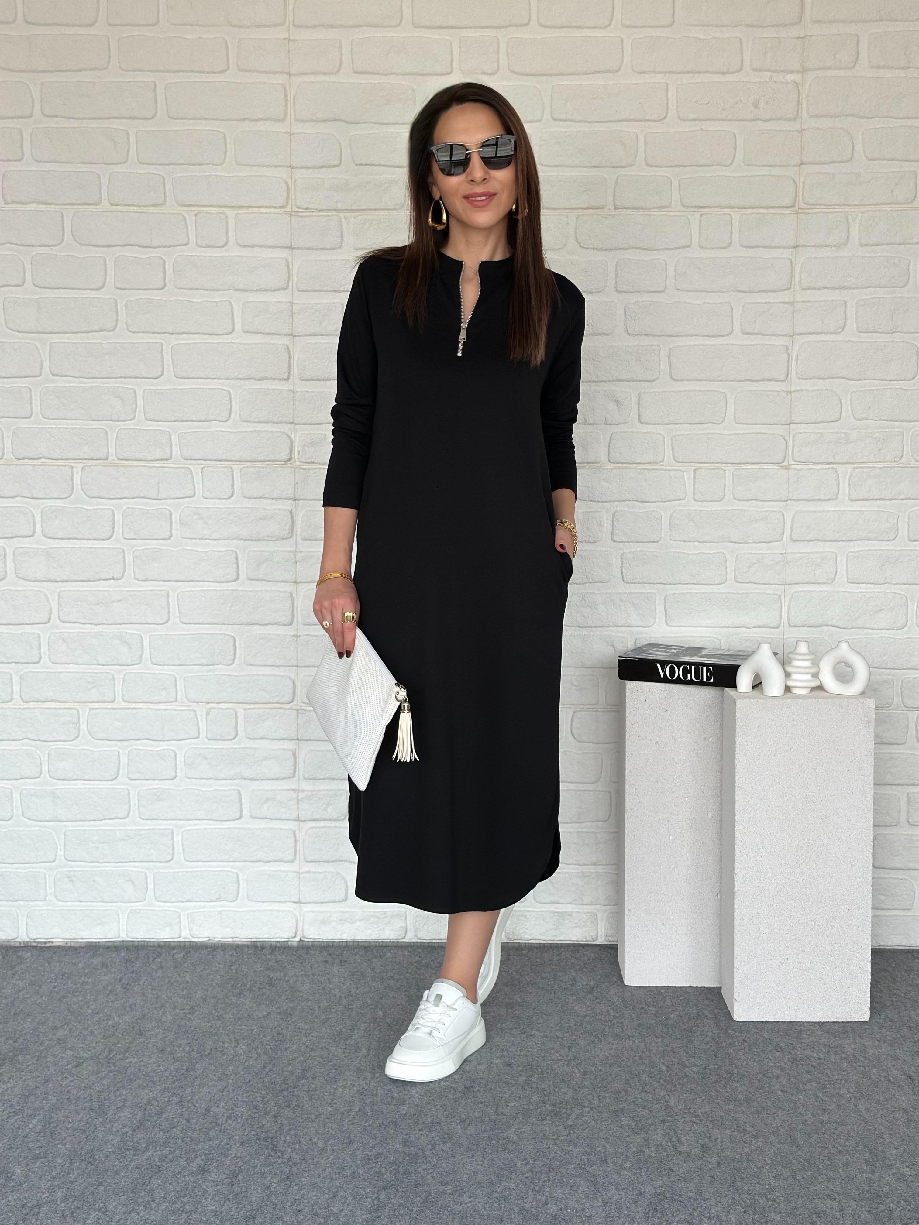 Fermuarlı Modal Elbise Siyah