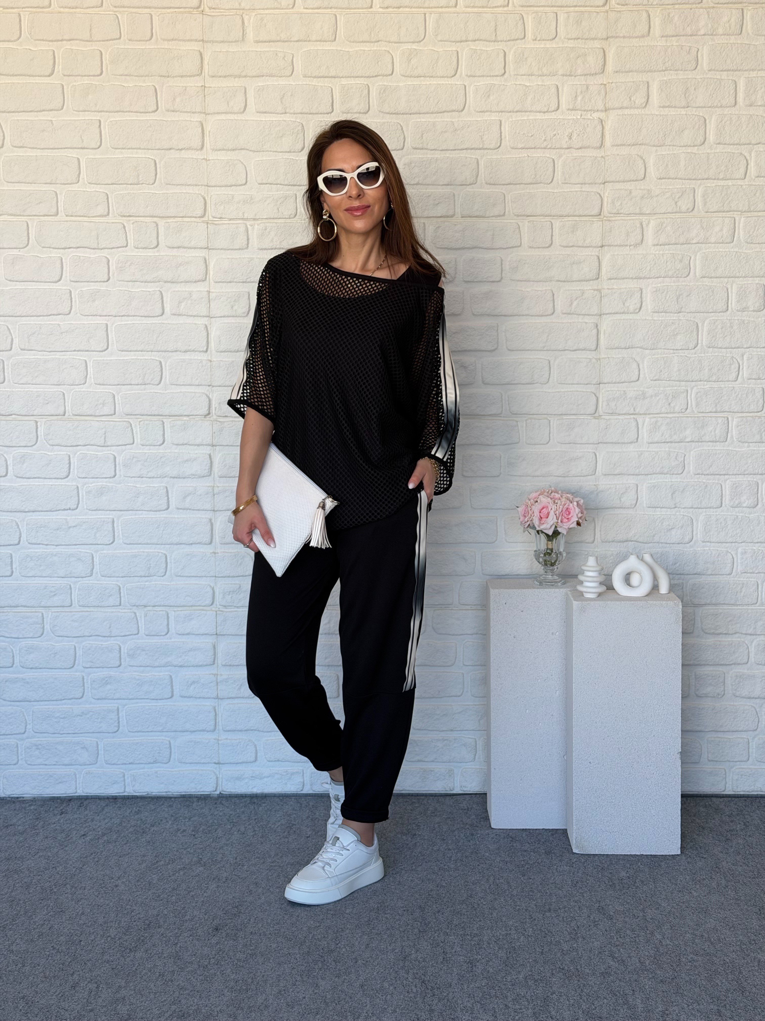 Fileli Atletli Üçlü Modal Takım Siyah