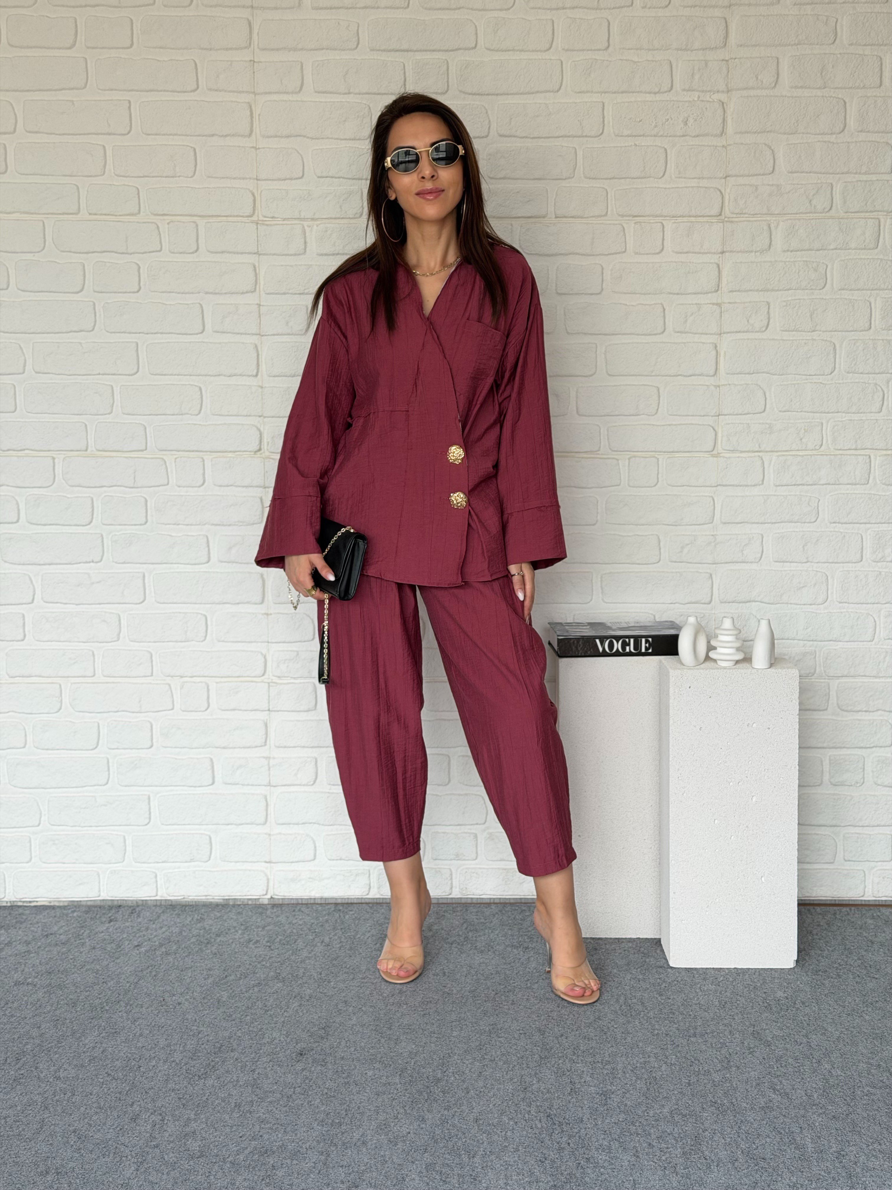 Garnilli Bluz Pantolon Takım Bordo