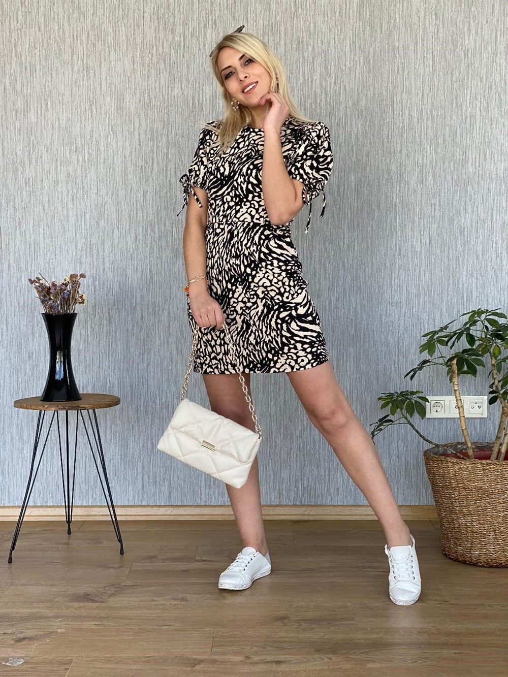 Karpuz Kol Leopar Elbise