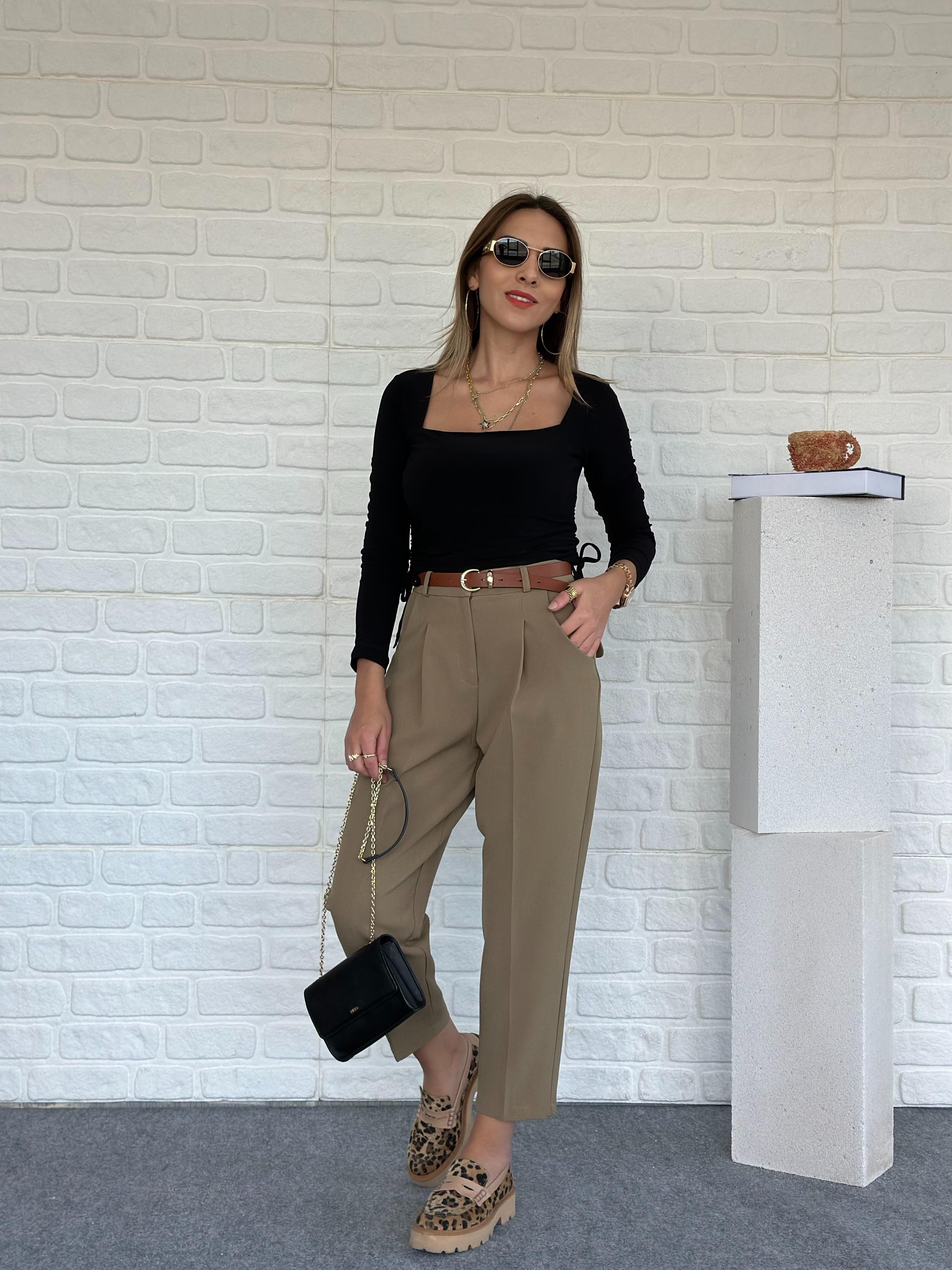 Kemerli Pantolon Olive