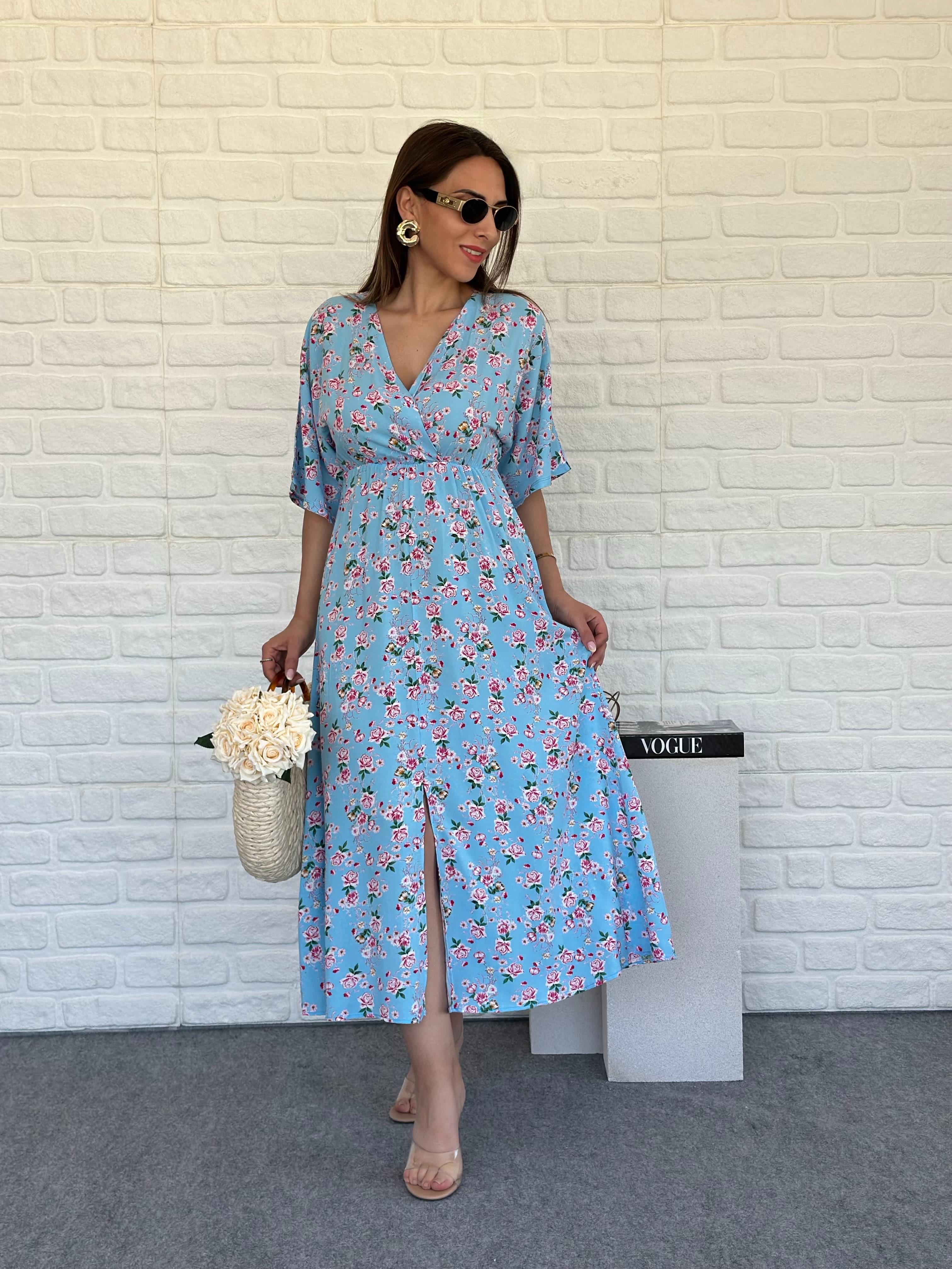 Kruvaze Yırtmaçlı Elbise Blue