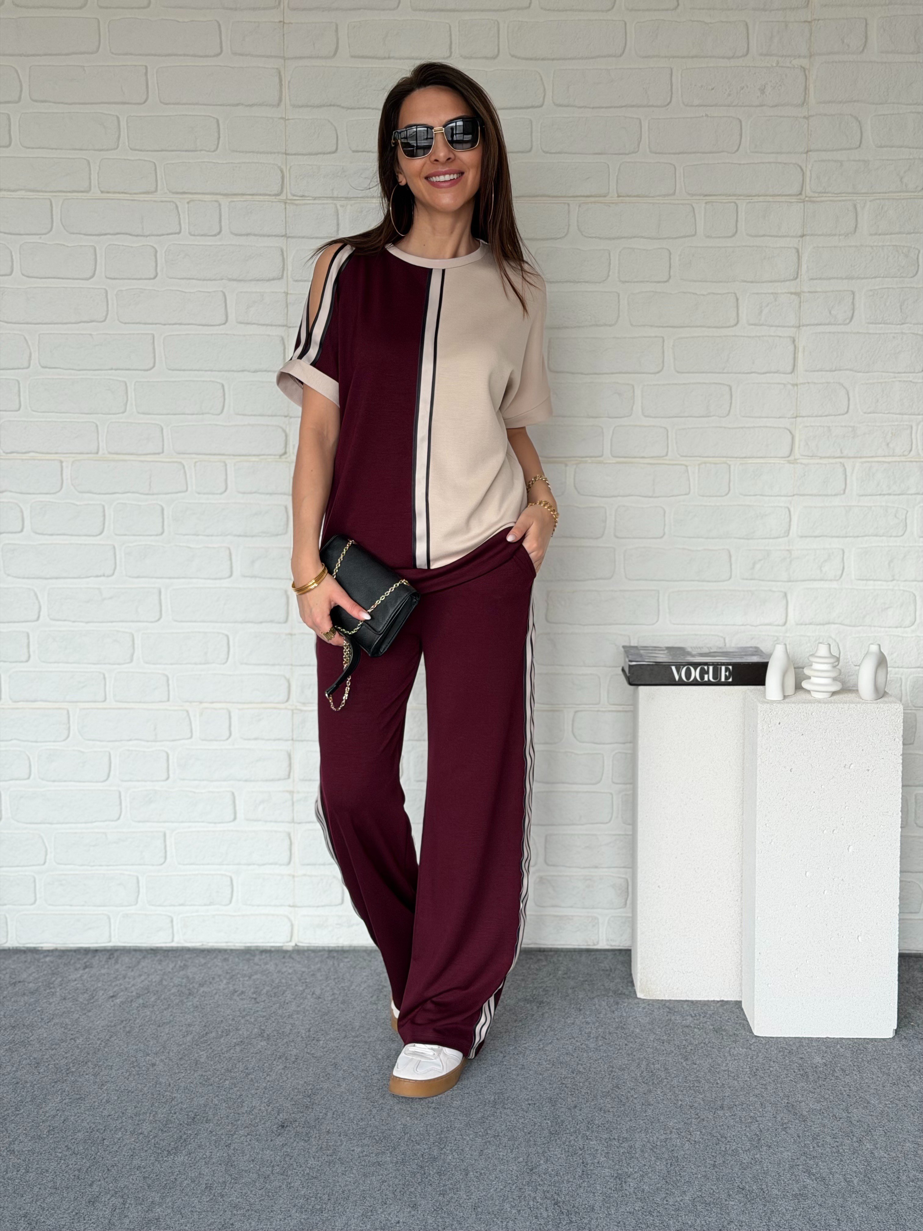 Omuz Dekokteli Modal Takım Bordo