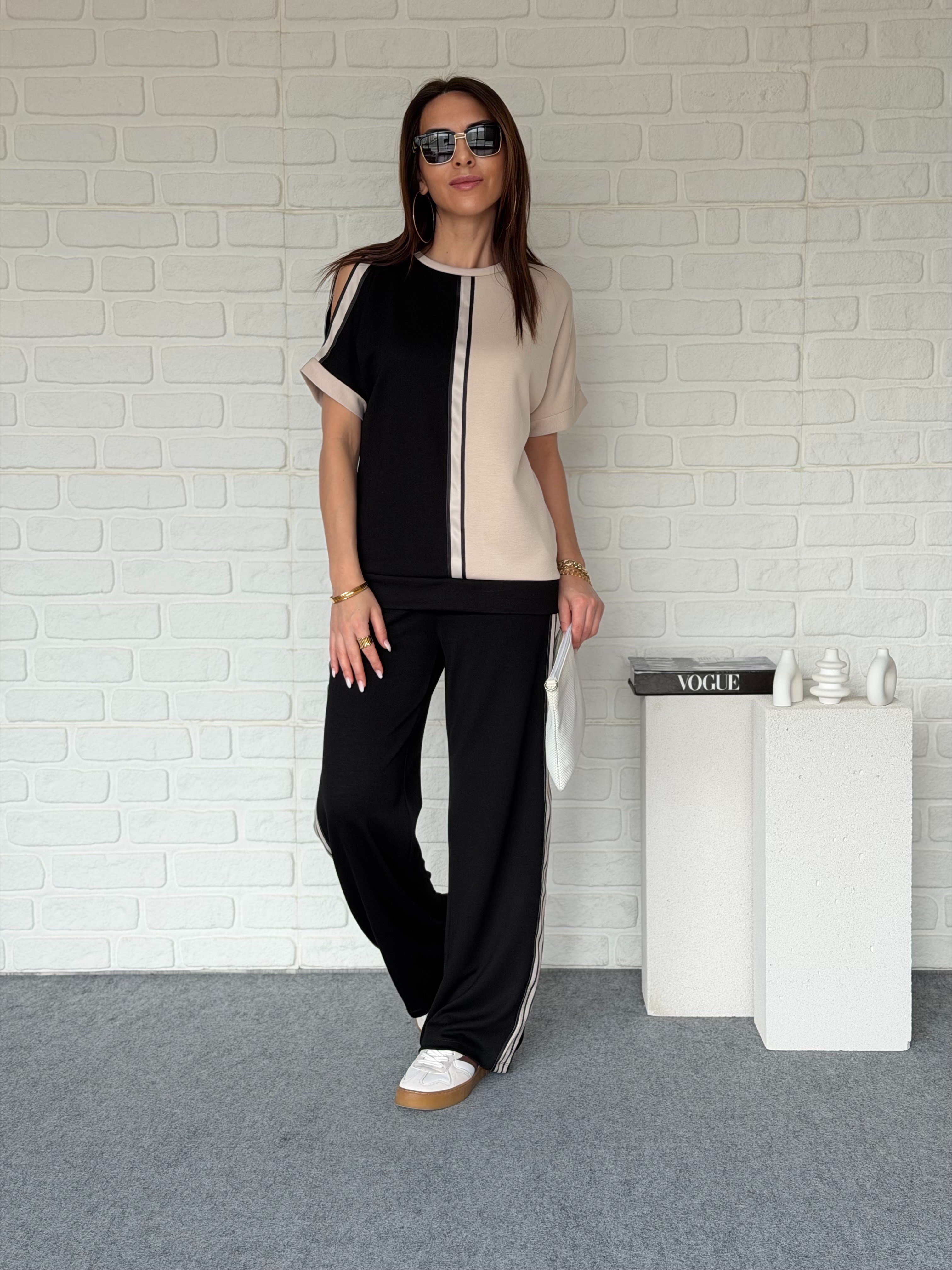 Omuz Dekolteli Modal Takım Siyah