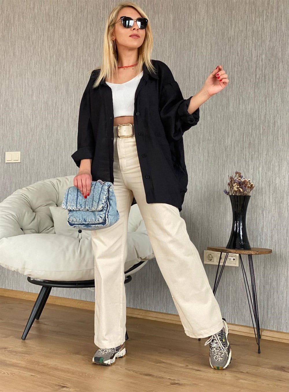 Oversize Gömlek Siyah