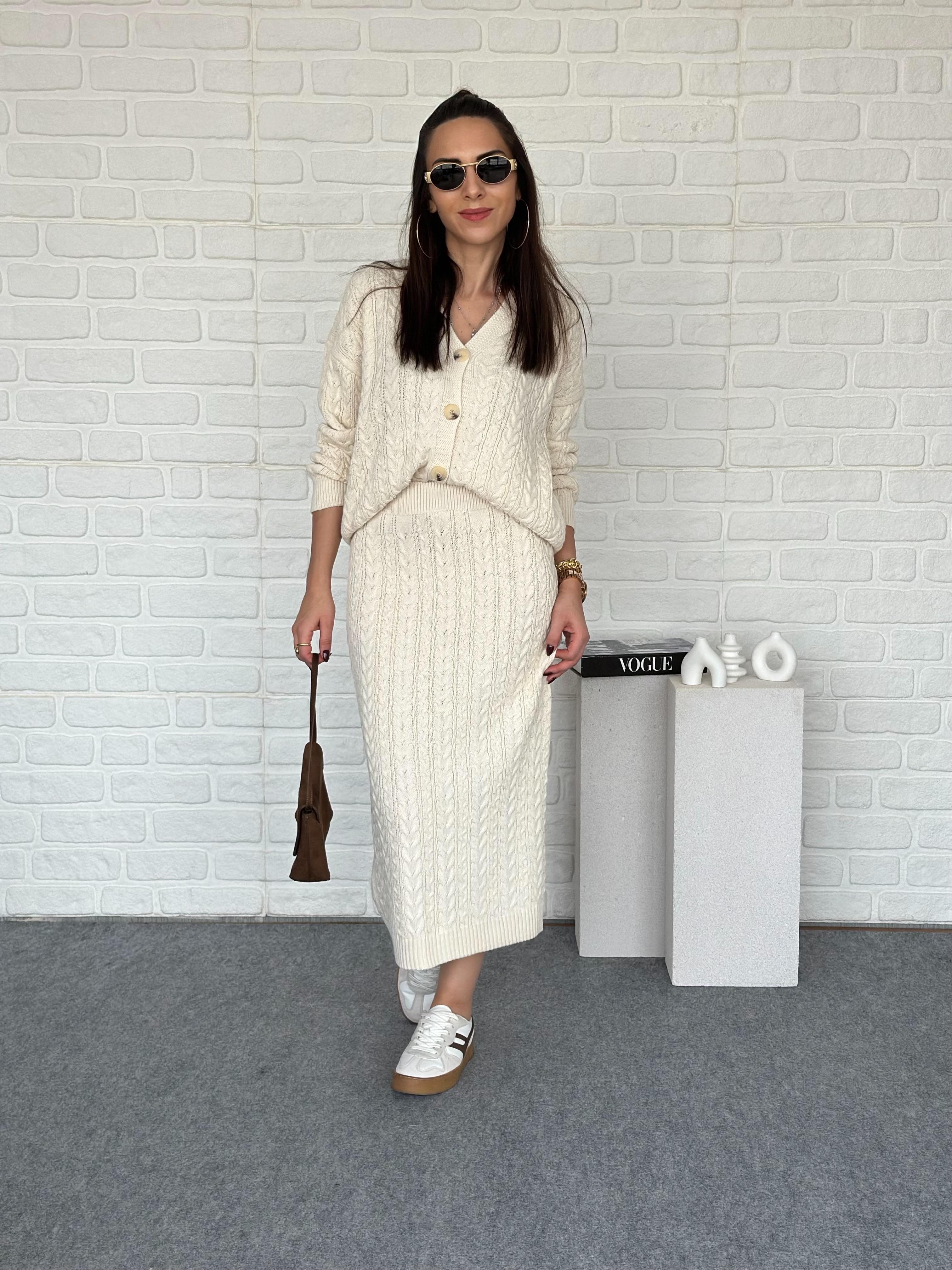 Saç Örgü Etekli Triko Takım