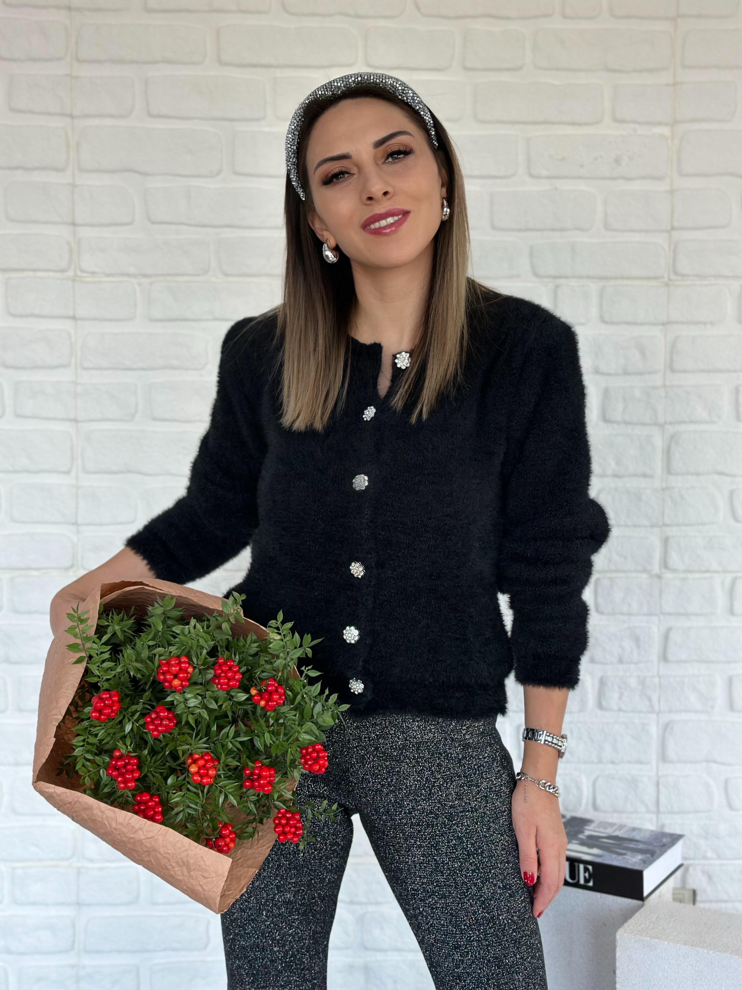 Taş Düğmeli Sakallı Ceket Siyah