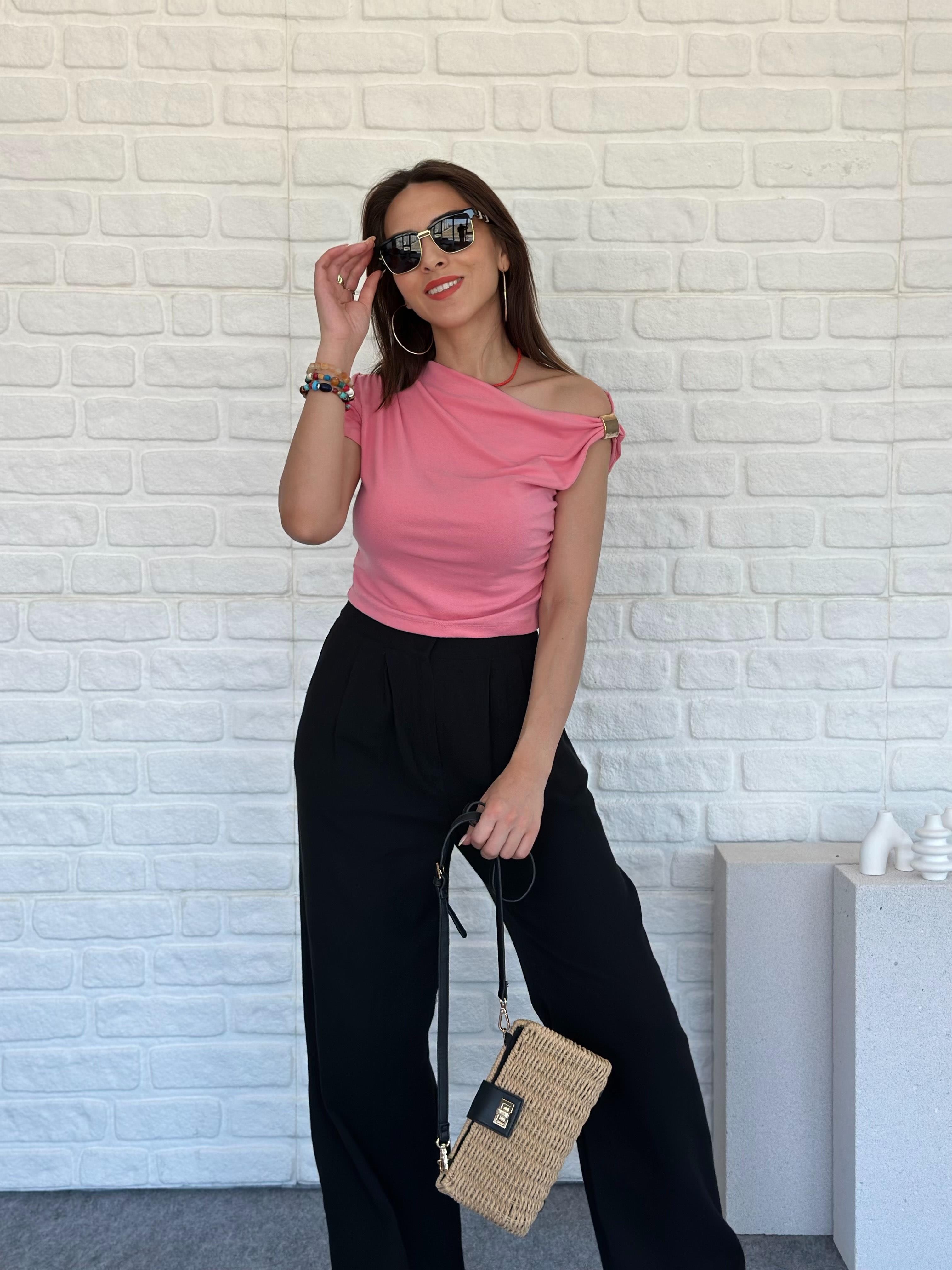 Tek Omuz Detaylı Bluz Pembe