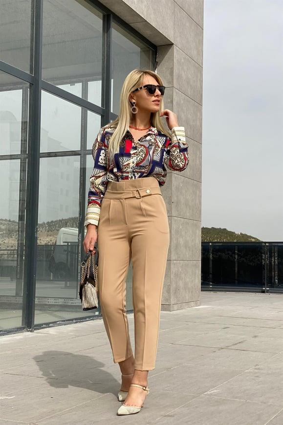Tokalı Havuç Pantolon Camel
