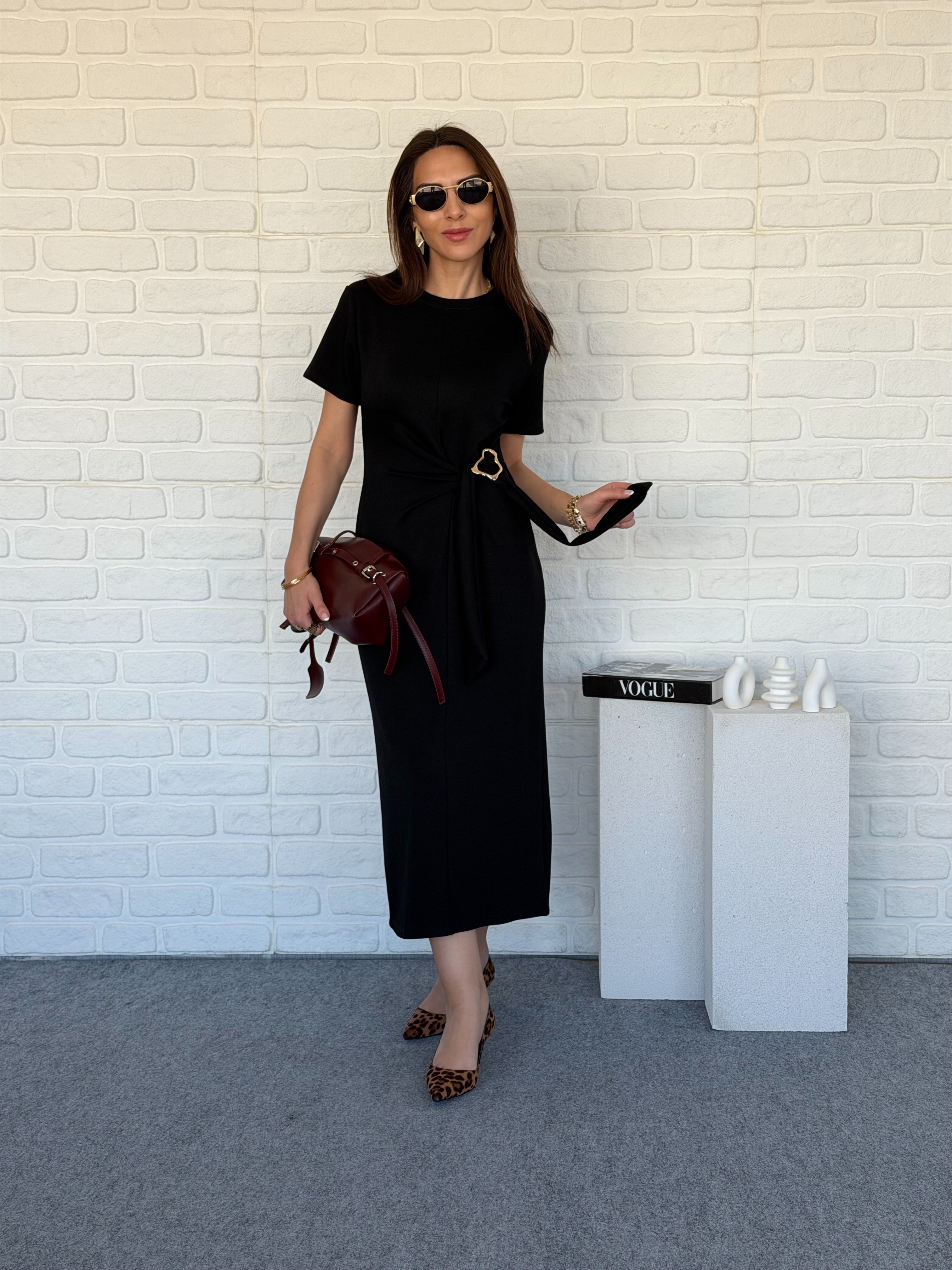 Tokalı Modal Elbise Siyah