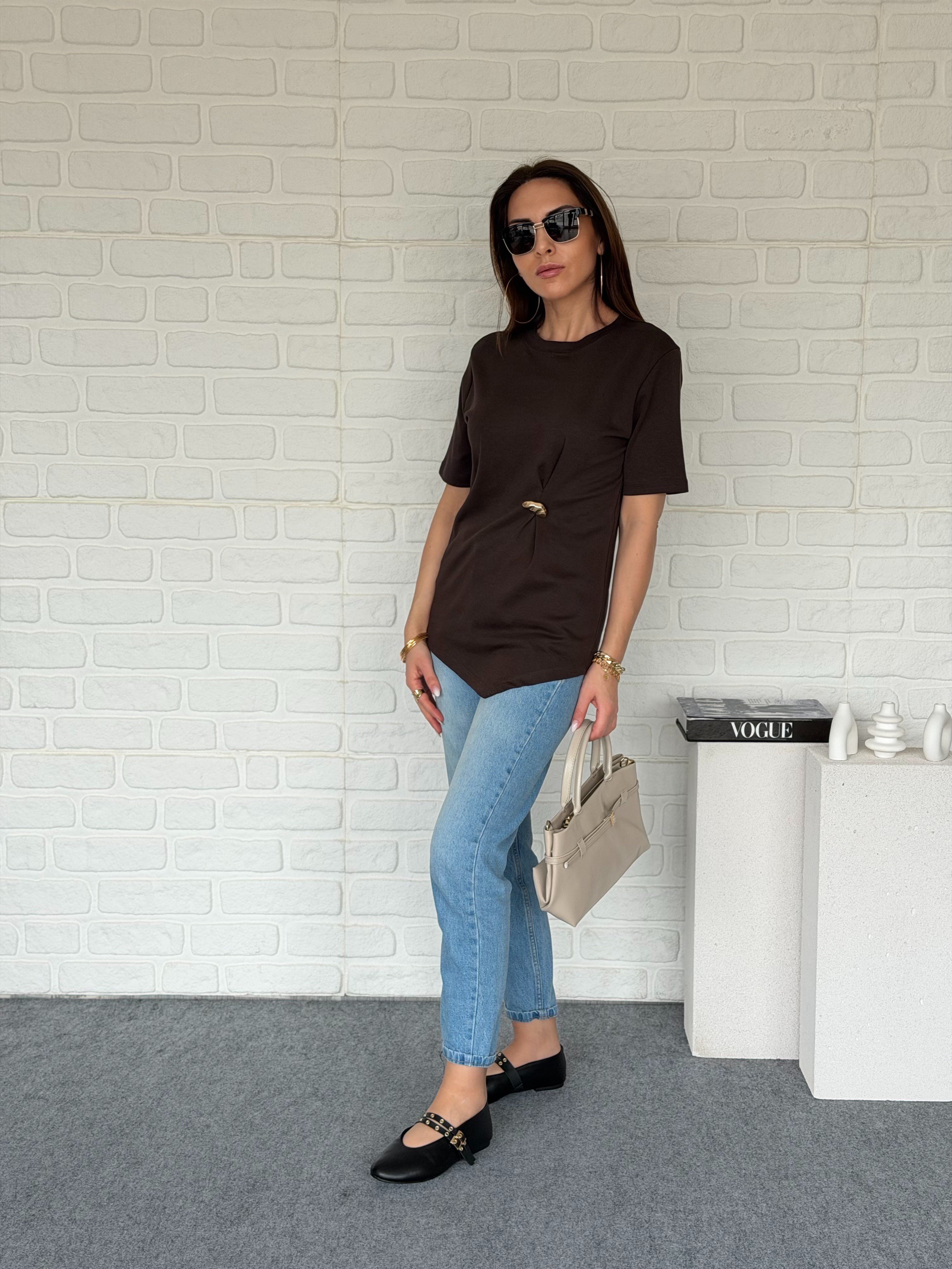 Tokalı Tshirt Kahve