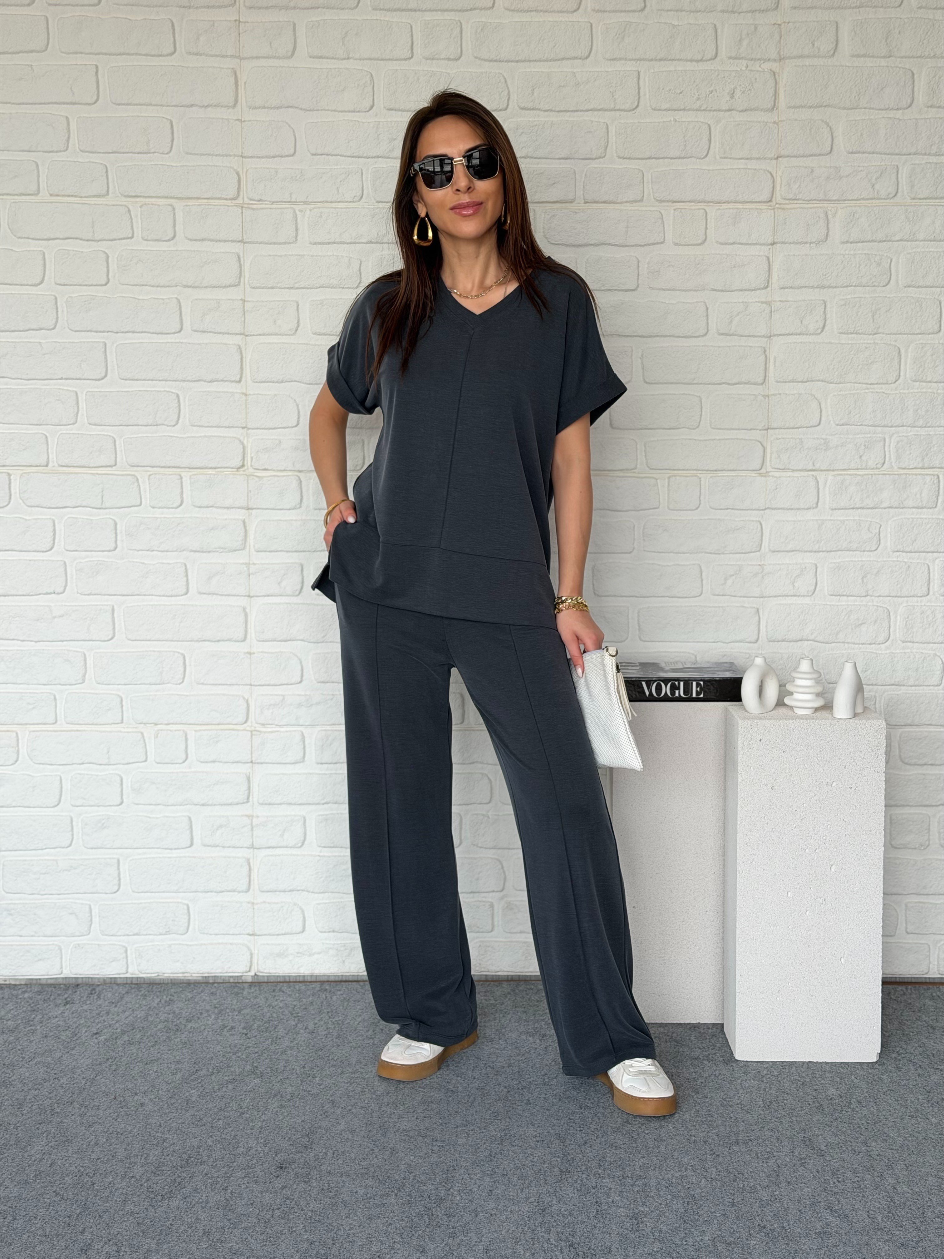 V Yaka Pike Modal Takım Siyah