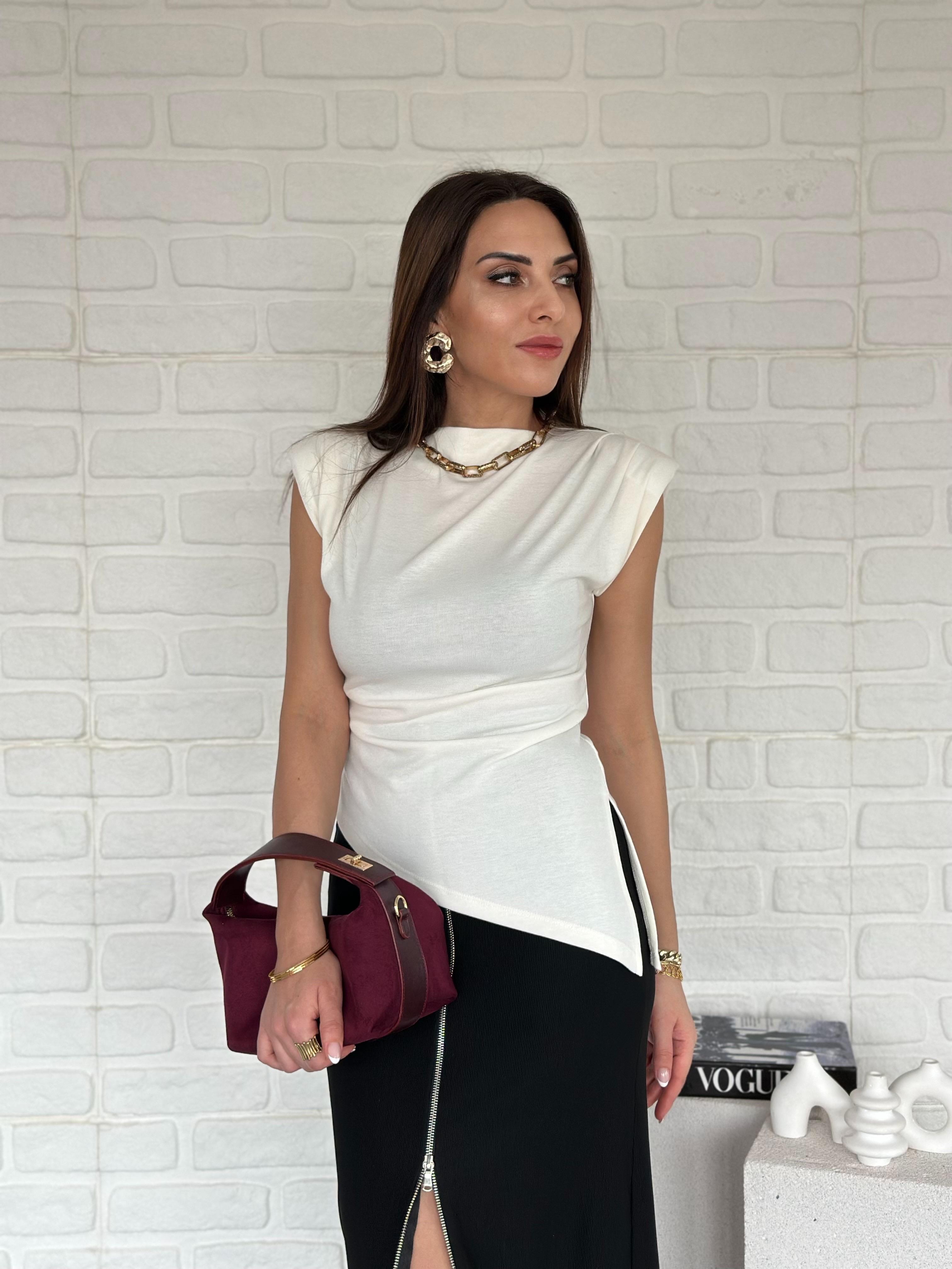 Vatkalı Asimetrik Tshirt Ekru