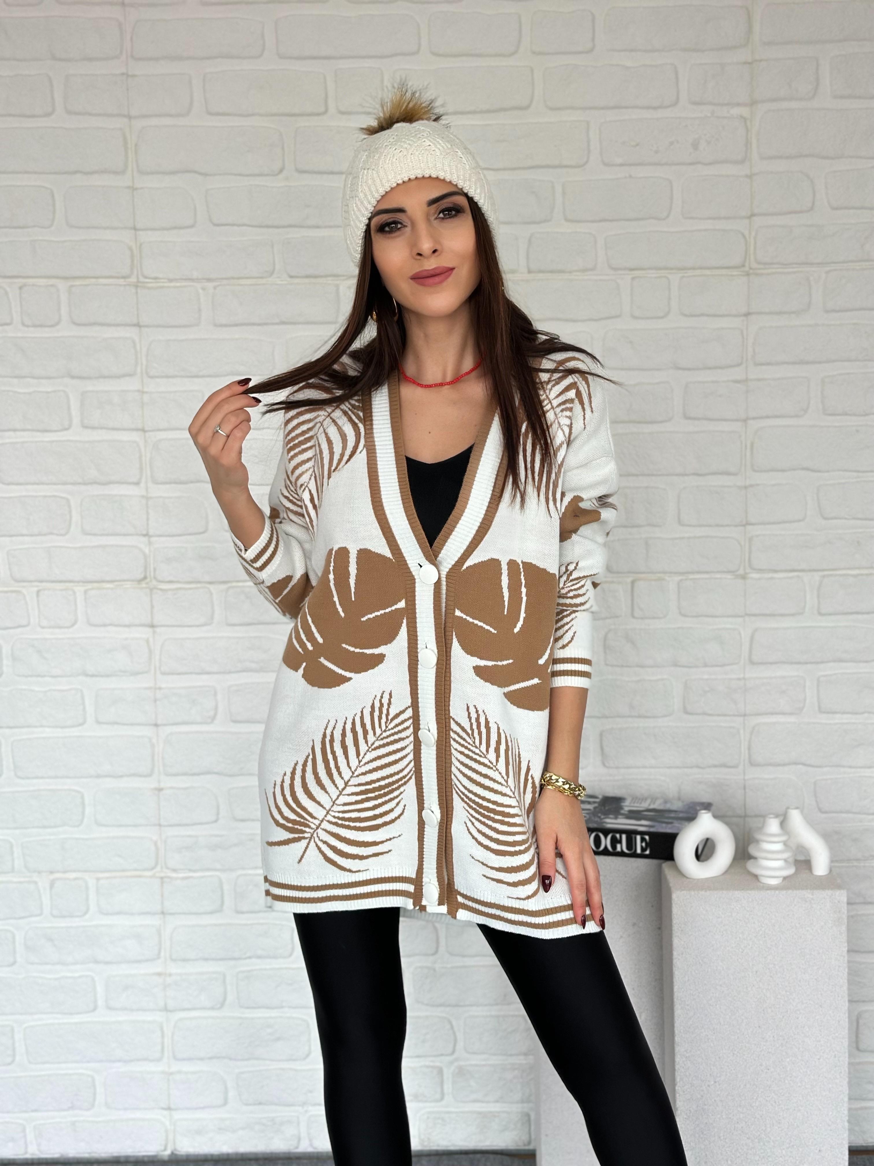 Yaprak Desen Triko Hırka