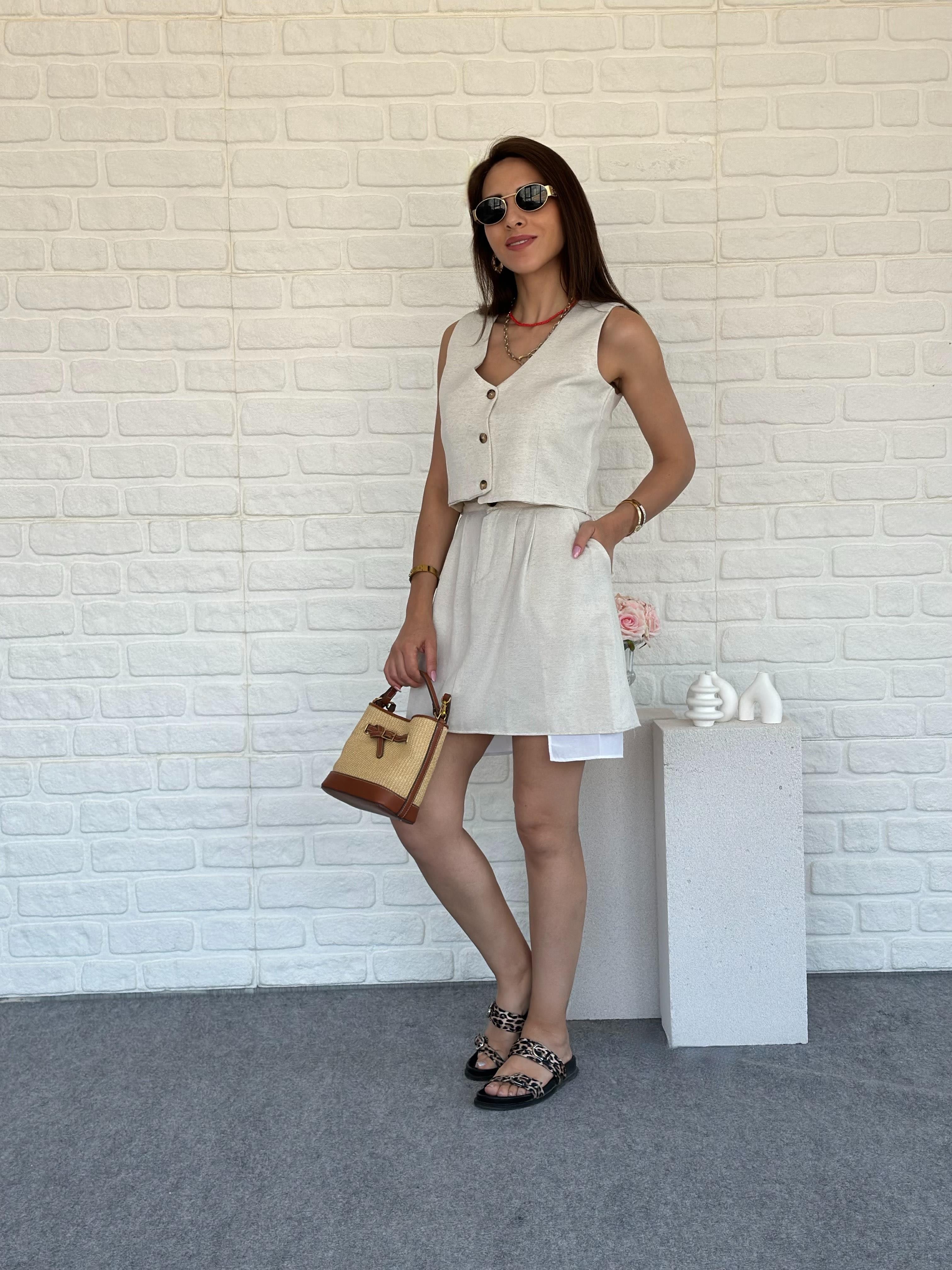 Yelekli Keten Etek Takım