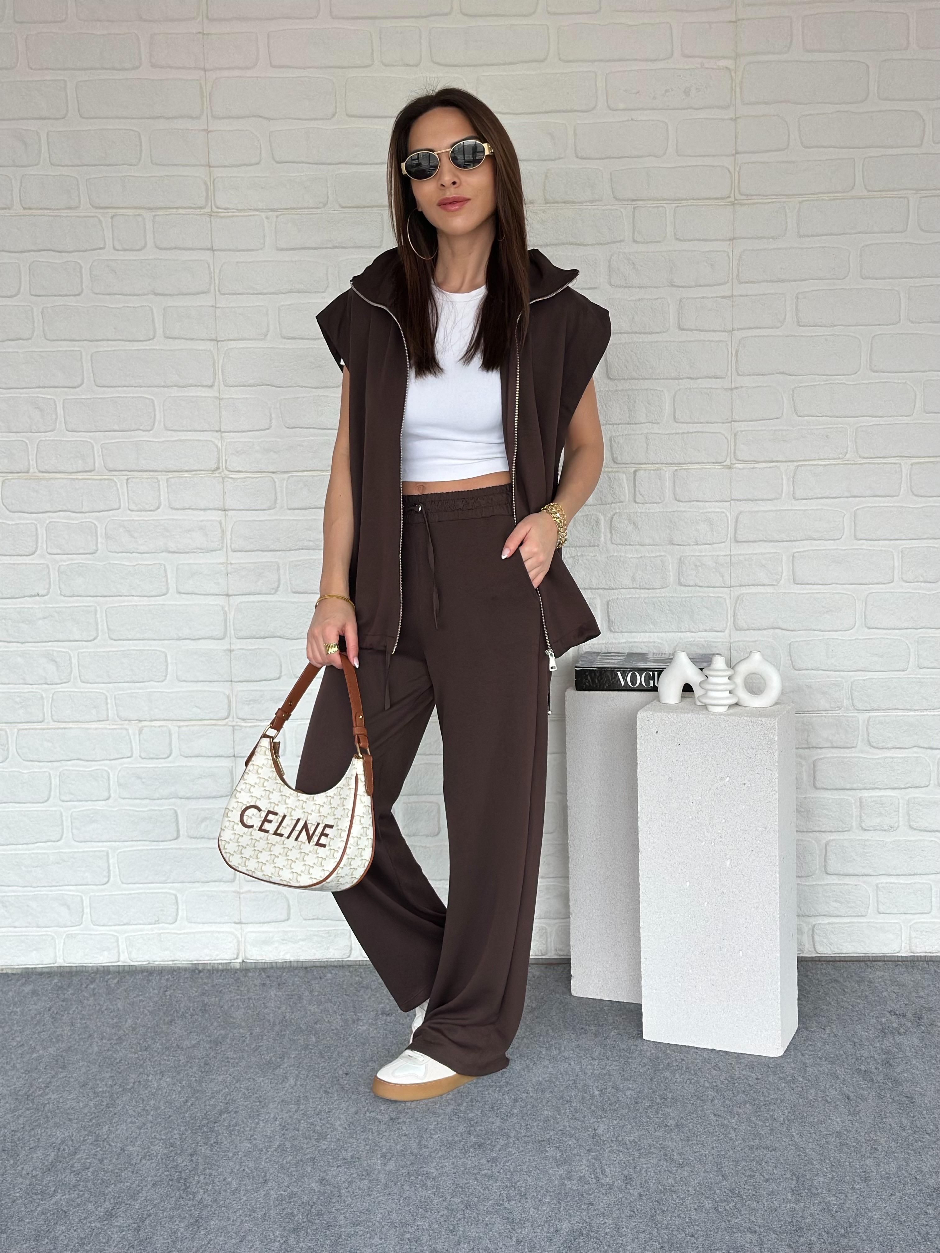 Yelekli Stoperli Paraşüt Modal Takım Kahve