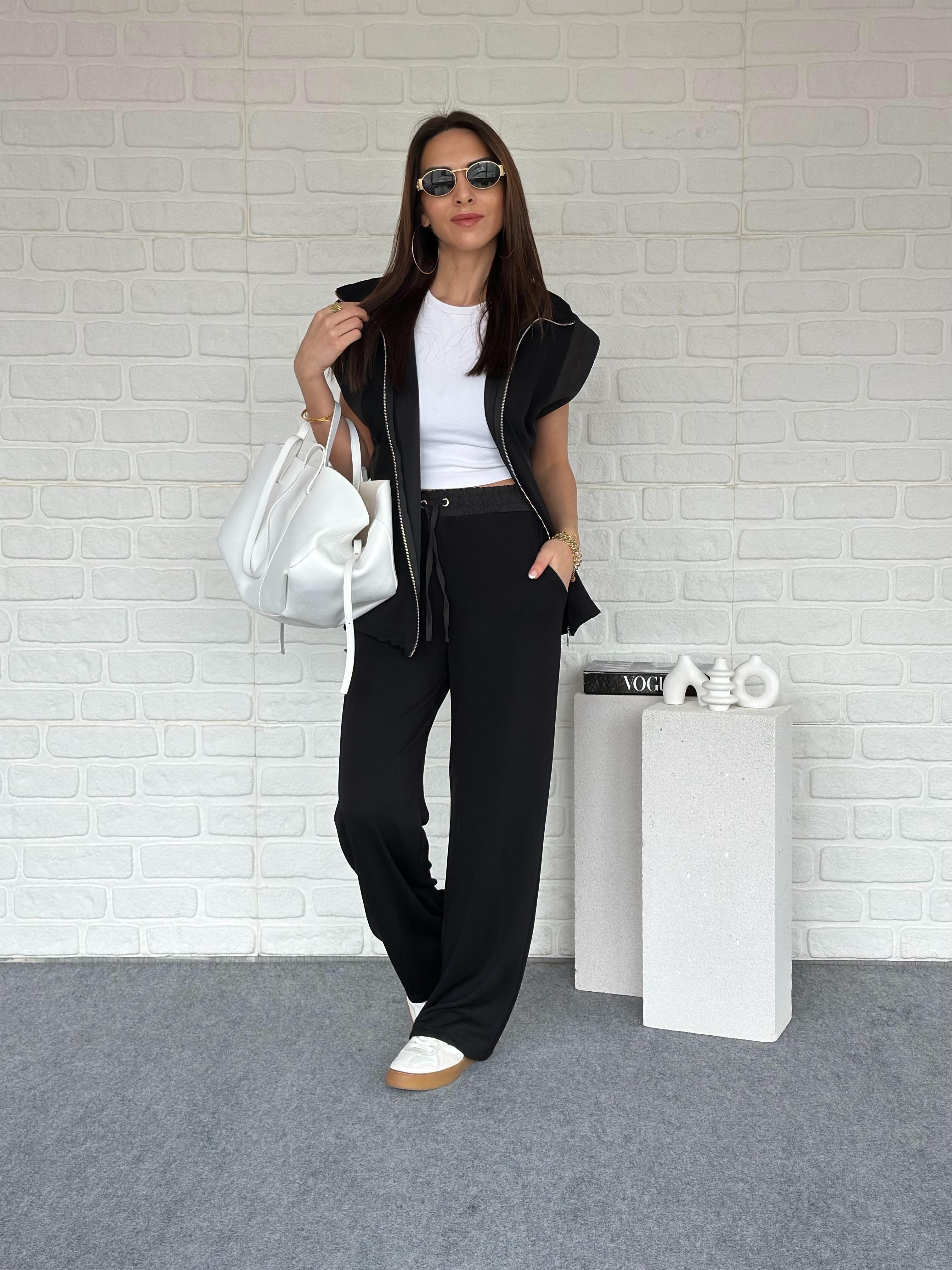 Yelekli Stoperli Paraşüt Modal Takım Siyah