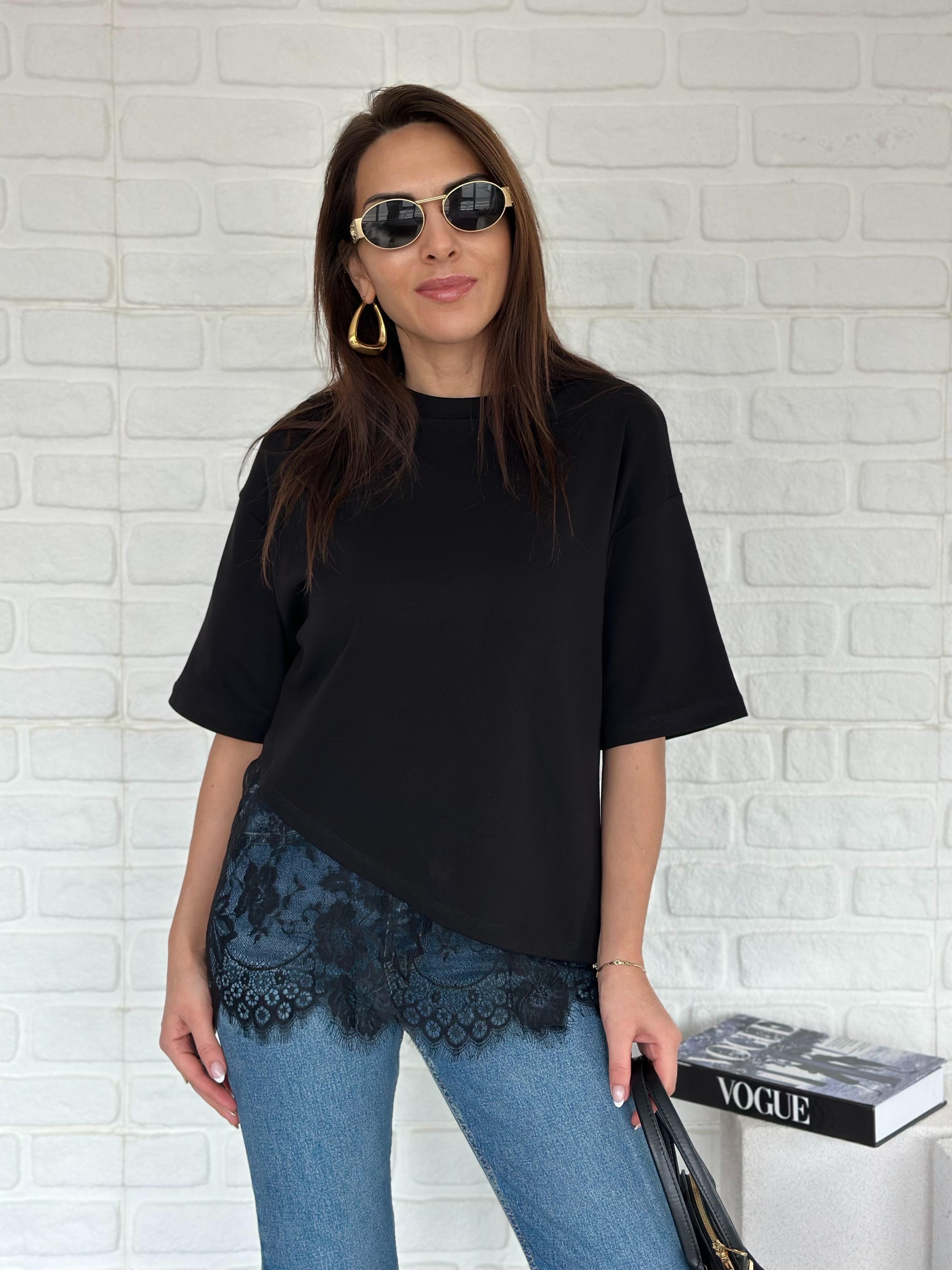 ZR Eteği Dantel Tshirt Siyah