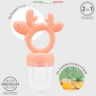 Elele 2in1 Silikon Diş Kaşıyıcılı Meyve Sebze Emziği Pembe
