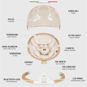 Elele Amore 2 Elektrikli Otomatik Sallanan Ana Kucağı Kademeli Bej