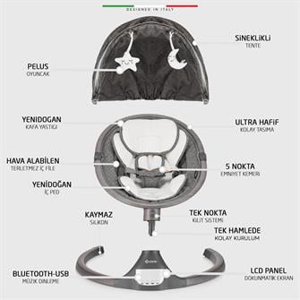Elele Amore 2 Elektrikli Otomatik Sallanan Ana Kucağı Kademeli Antrasit