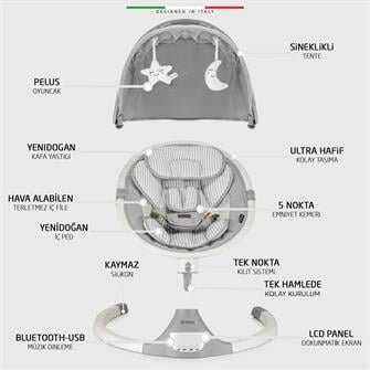 Elele Amore 2 Elektrikli Otomatik Sallanan Ana Kucağı Kademeli Gri