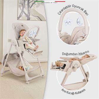 Elele Cibo 2in1 Katlanabilir Bebek Mama Sandalyesi Çift Pedli 0+ Ay Bej