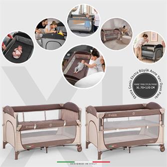Elele Donna Anne Yanı Park Yatak Oyun Parkı XL 70x120 cm Kahverengi