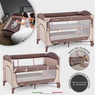 Elele Donna Anne Yanı Park Yatak Oyun Parkı XL 70x120 cm Kahverengi