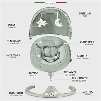 Elele Dormire 2 Elektrikli Otomatik Sallanan Kademeli Ana Kucağı Yeşil