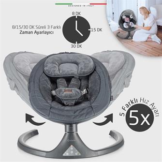 Elele Dormire 2 Elektrikli Otomatik Sallanan Kademeli Ana Kucağı Antrasit