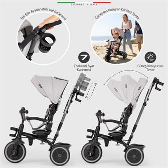 Elele Fertile 6in1 Ebeveyn Kontrollü 3 Tekerlekli Çocuk Bisikleti Çift Yönlü Gri