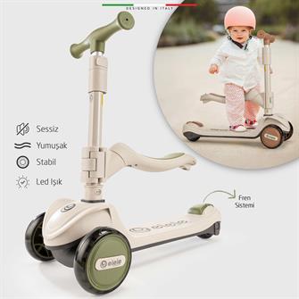 Elele Forte 3in1 Ebeveyn Kontrollü 3 Tekerlekli Çocuk Scooter Işıklı Oturaklı Siyah