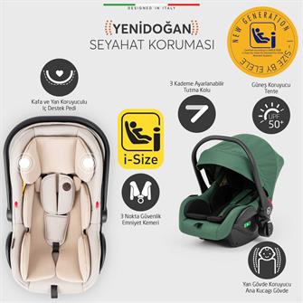 Elele Hera Travel Sistem Bebek Arabası Silver Yeşil