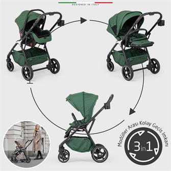 Elele Hera Travel Sistem Bebek Arabası Silver Yeşil
