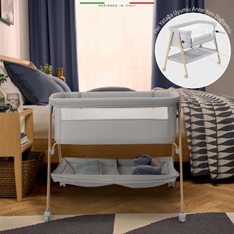 Elele Legno Anne Yanı Beşik ve Bebek Beşiği Gri