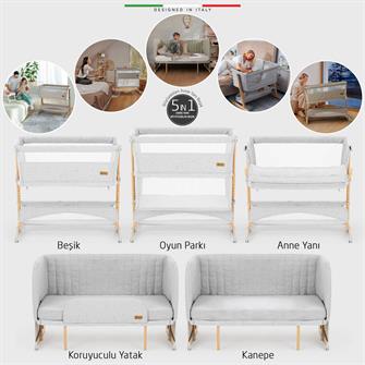 Elele Lettino 4in1 XL Büyüyebilen Anne Yanı Bebek Beşik Park Yatak 0-100 Kg Gri