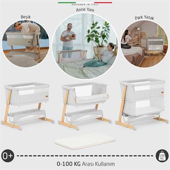 Elele Lettino 4in1 XL Büyüyebilen Anne Yanı Bebek Beşik Park Yatak 0-100 Kg Gri