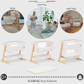 Elele Lettino 4in1 XL Büyüyebilen Anne Yanı Bebek Beşik Park Yatak 0-100 Kg Bej