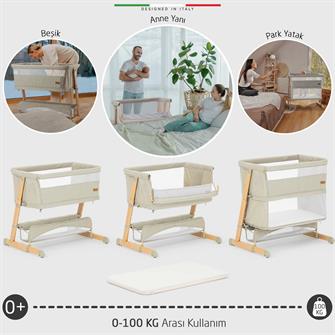 Elele Lettino 4in1 XL Büyüyebilen Anne Yanı Bebek Beşik Park Yatak 0-100 Kg Yeşil
