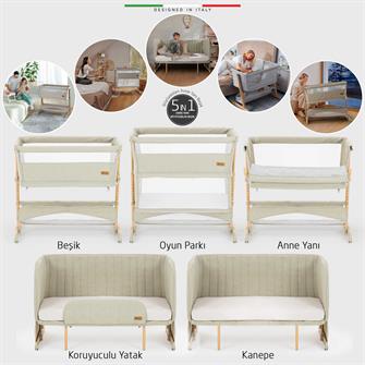 Elele Lettino 4in1 XL Büyüyebilen Anne Yanı Bebek Beşik Park Yatak 0-100 Kg Yeşil