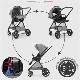 Elele Mido 2 Travel Sistem Bebek Arabası Rose Gri-Siyah
