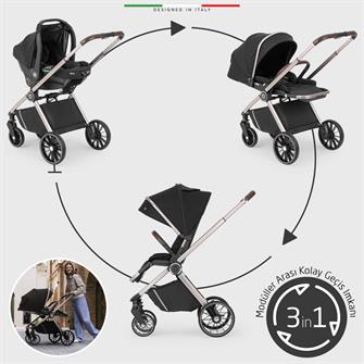 Elele Milazzo Premium Travel Sistem Bebek Arabası Siyah