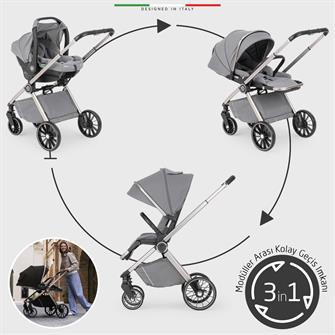 Elele Milazzo Premium Travel Sistem Bebek Arabası Gri