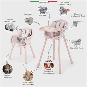 Elele Misto 4in1 Bebek Mama Sandalyesi ve Mama Oturağı İç Pedli Pudra